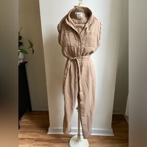 Abercrombie & Fitch Beige Button-Up Jumpsuit